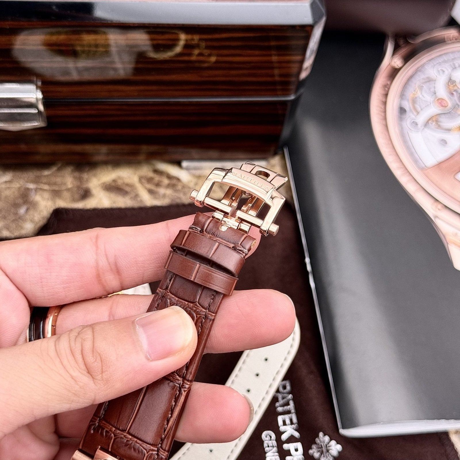 Patek Philippe Watch Nautilus 5980 Brown Dial Leather Strap 40mm