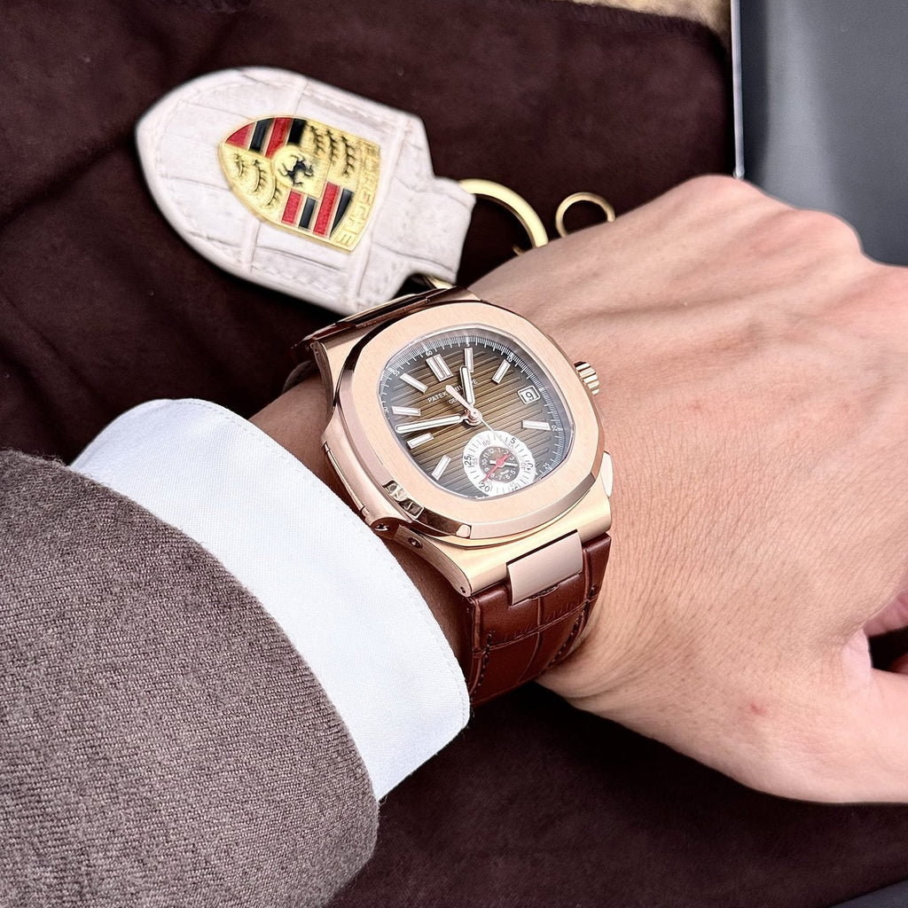 Patek Philippe Watch Nautilus 5980 Brown Dial Leather Strap 40mm