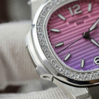Patek Philippe Watch Nautilus 7010R Women Purple Pink Dial Bezel Diamonds 32mm