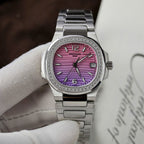 Patek Philippe Watch Nautilus 7010R Women Purple Pink Dial Bezel Diamonds 32mm