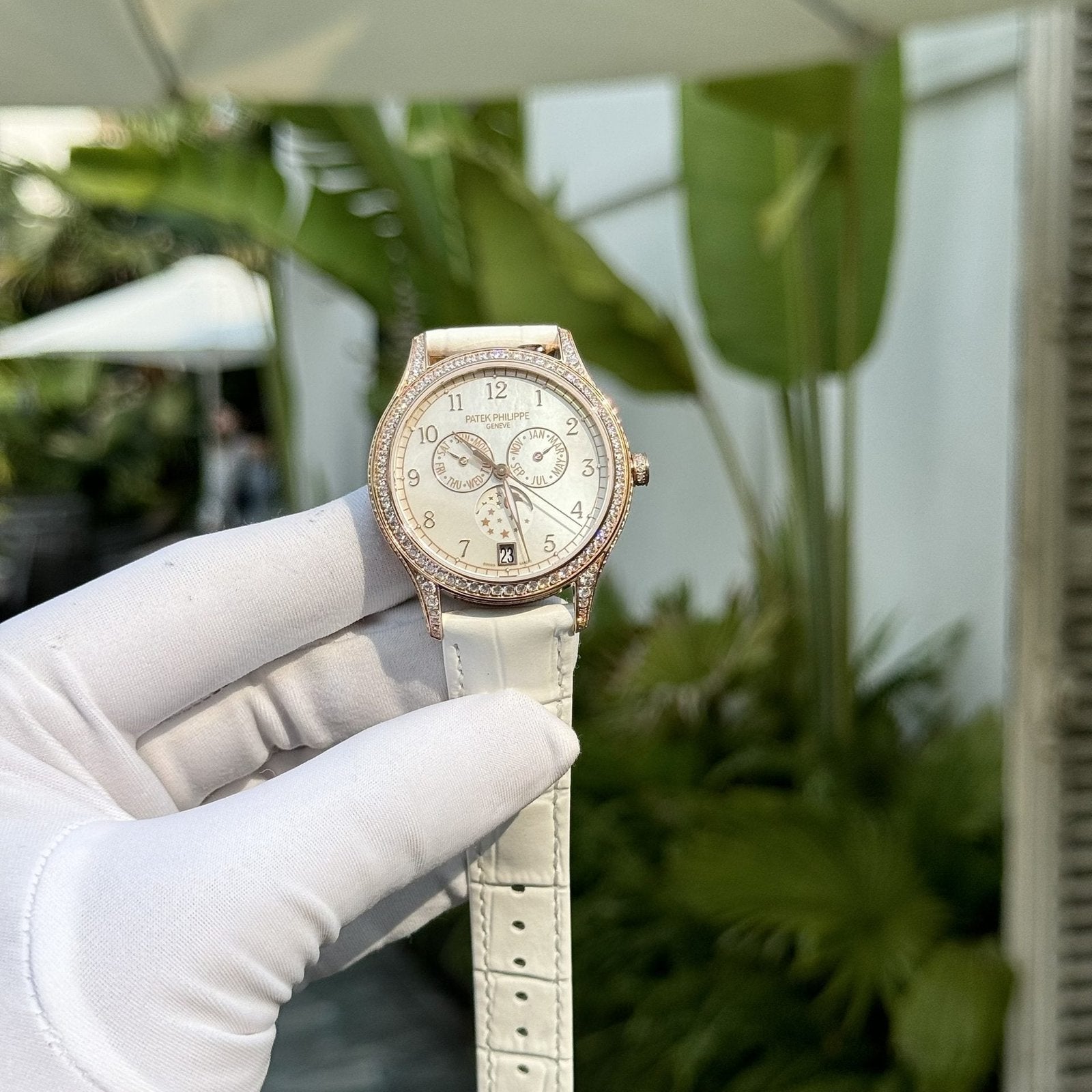 Patek Philippe Watch Complications 4947R White Leather Strap 38mm