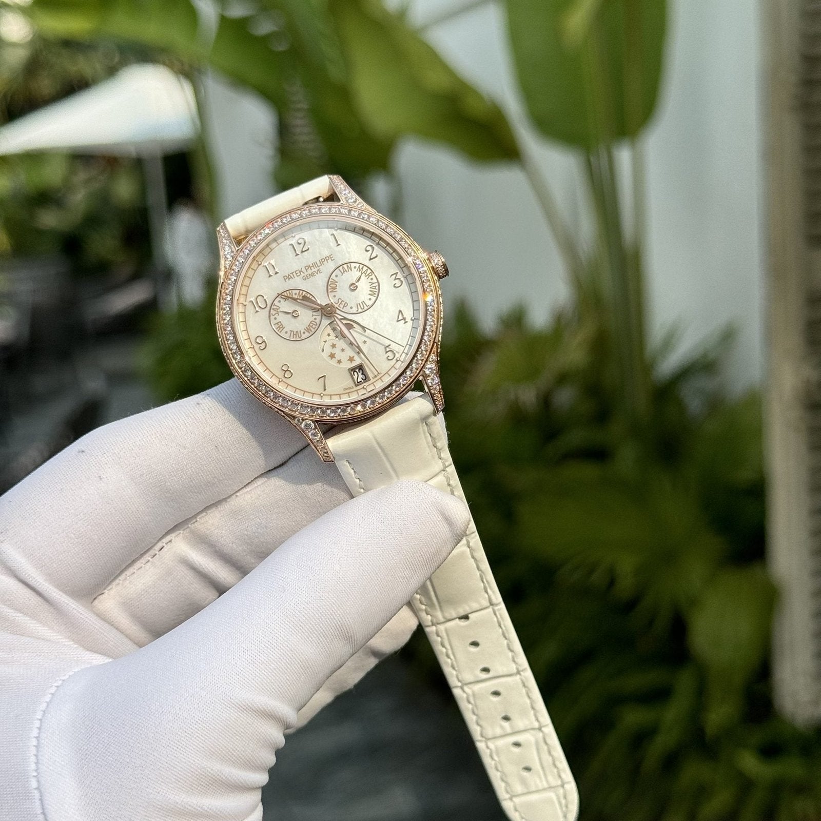 Patek Philippe Watch Complications 4947R White Leather Strap 38mm