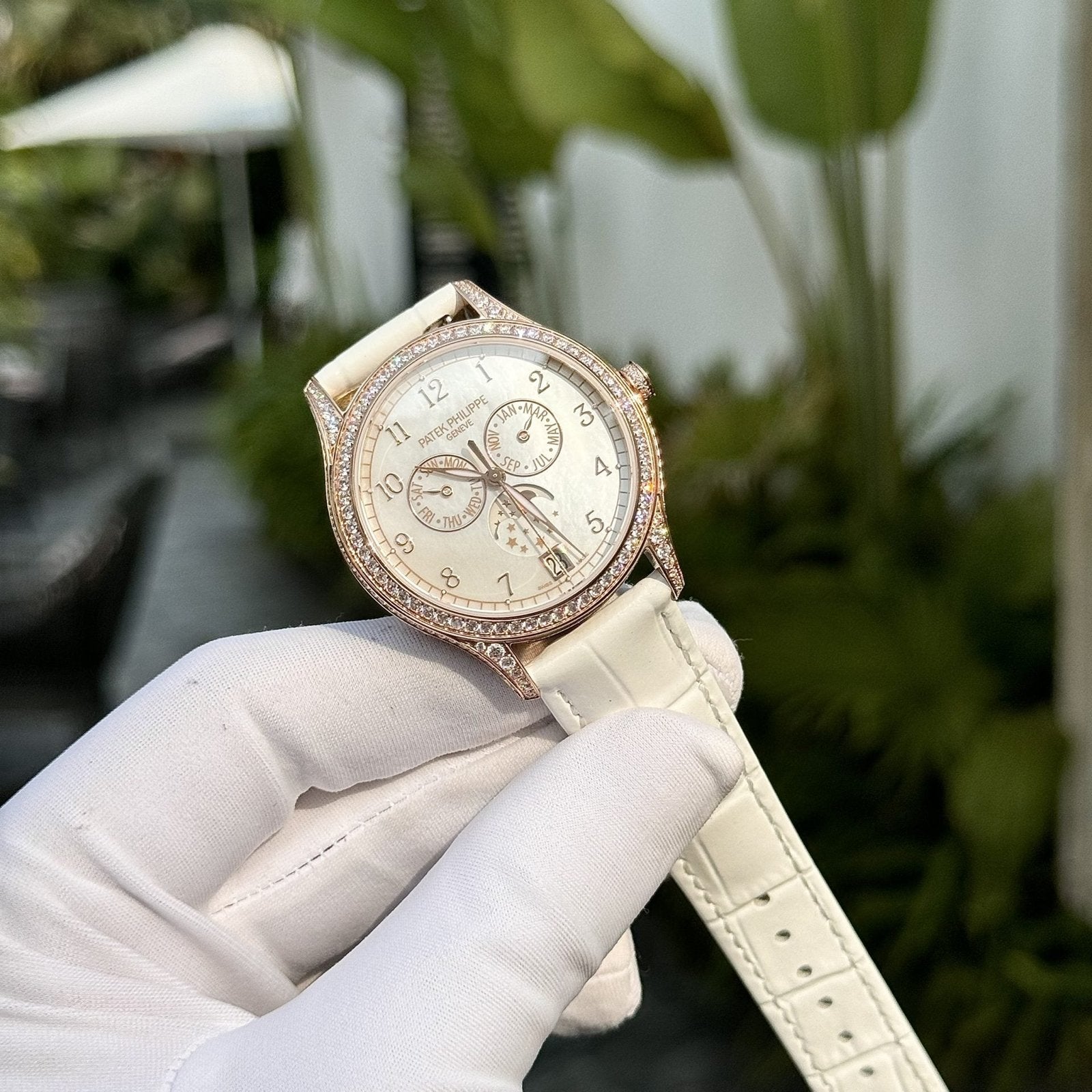 Patek Philippe Watch Complications 4947R White Leather Strap 38mm