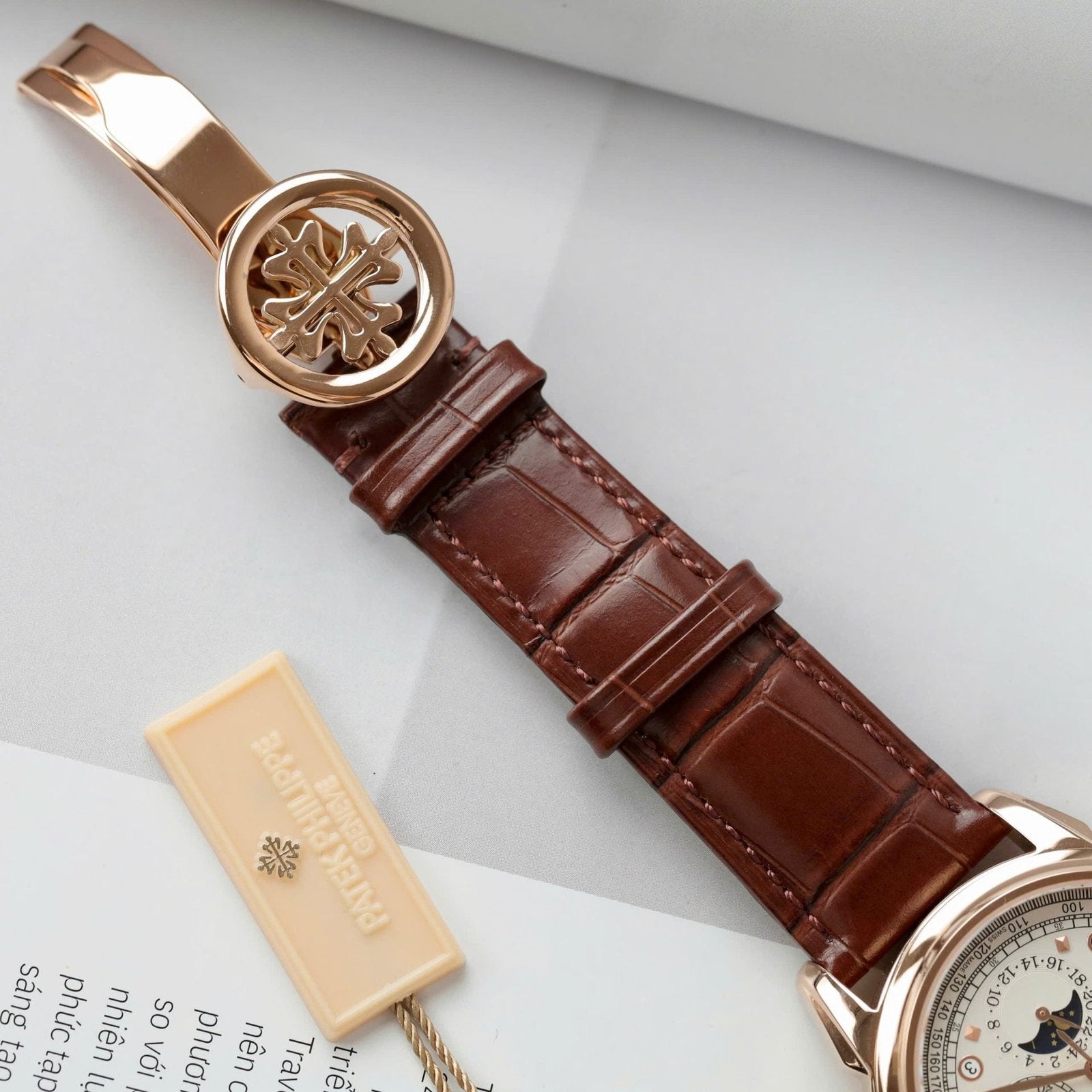 Patek Philippe Watch Perpetal Calendar 5270 White Dial Leather Strap 41mm