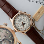 Patek Philippe Watch Perpetal Calendar 5270 White Dial Leather Strap 41mm