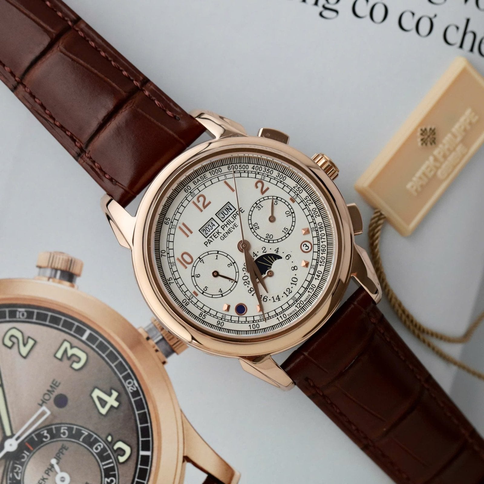 Patek Philippe Watch Perpetal Calendar 5270 White Dial Leather Strap 41mm