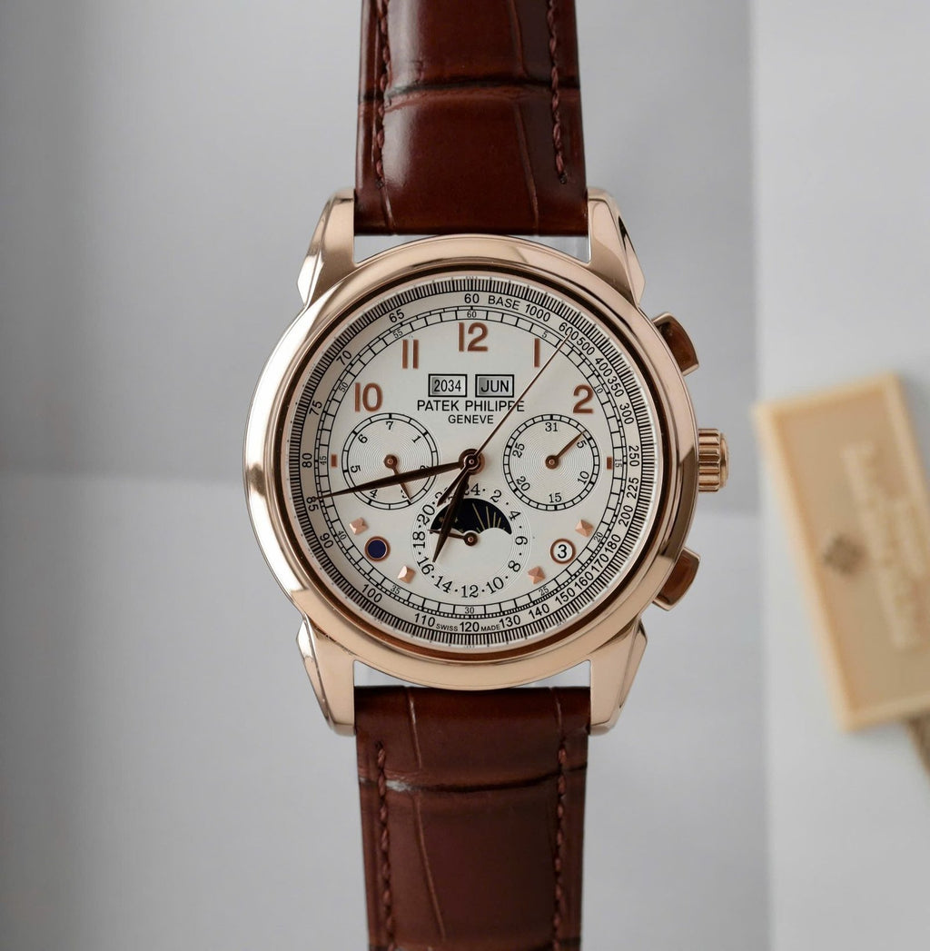 Patek Philippe Watch Perpetal Calendar 5270 White Dial Leather Strap 41mm