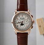 Patek Philippe Watch Perpetal Calendar 5270 White Dial Leather Strap 41mm