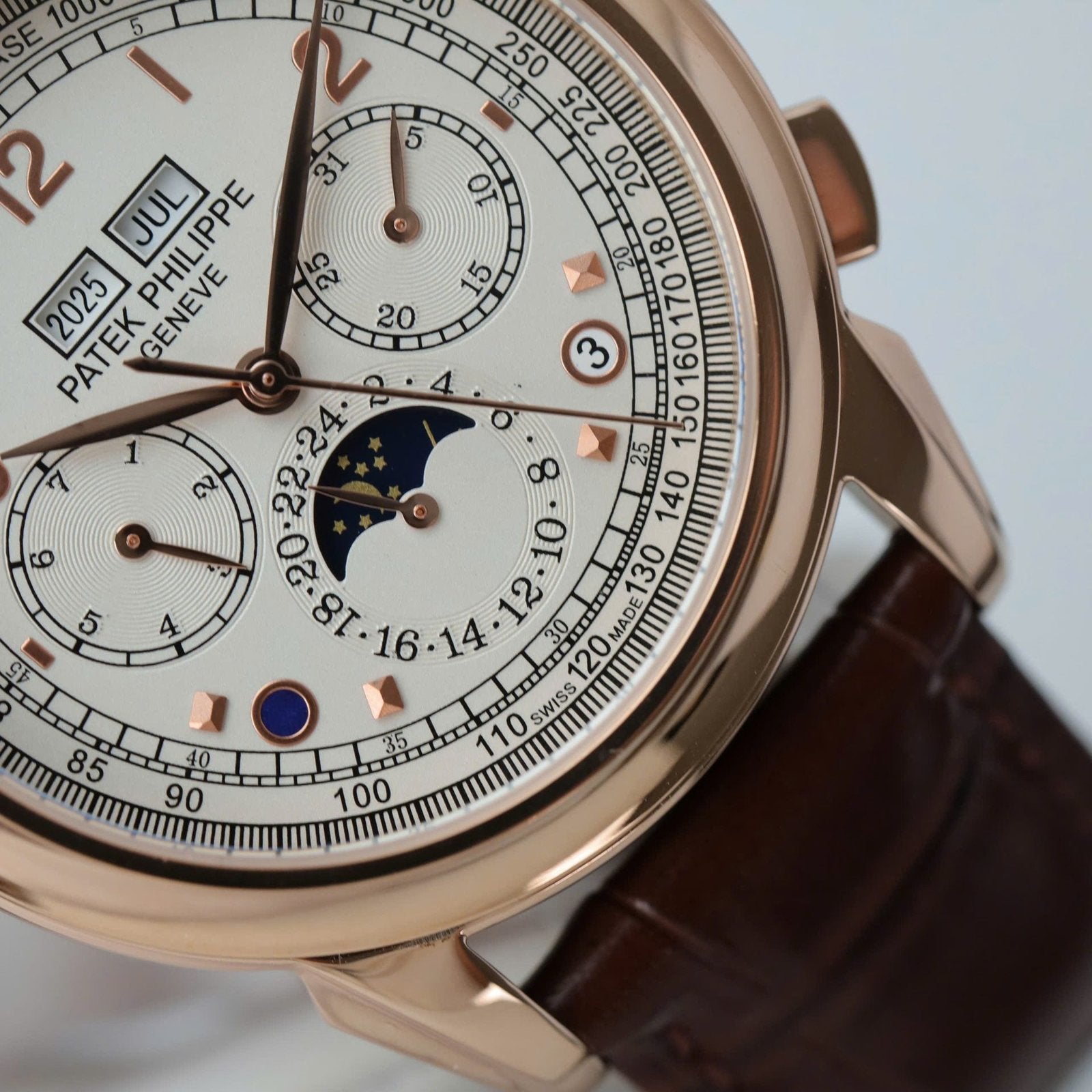 Patek Philippe Watch Perpetal Calendar 5270 White Dial Leather Strap 41mm