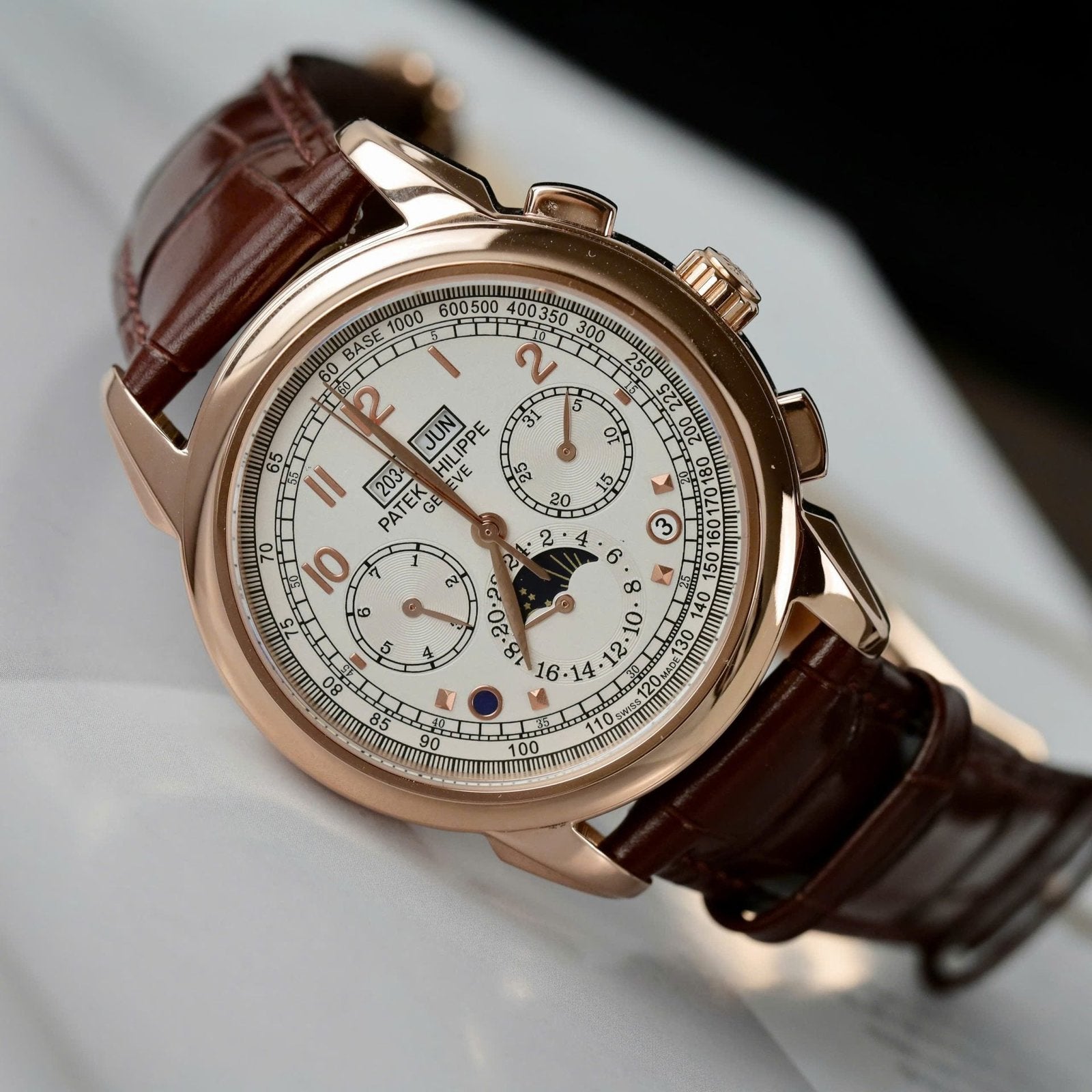 Patek Philippe Watch Perpetal Calendar 5270 White Dial Leather Strap 41mm
