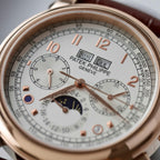 Patek Philippe Watch Perpetal Calendar 5270 White Dial Leather Strap 41mm