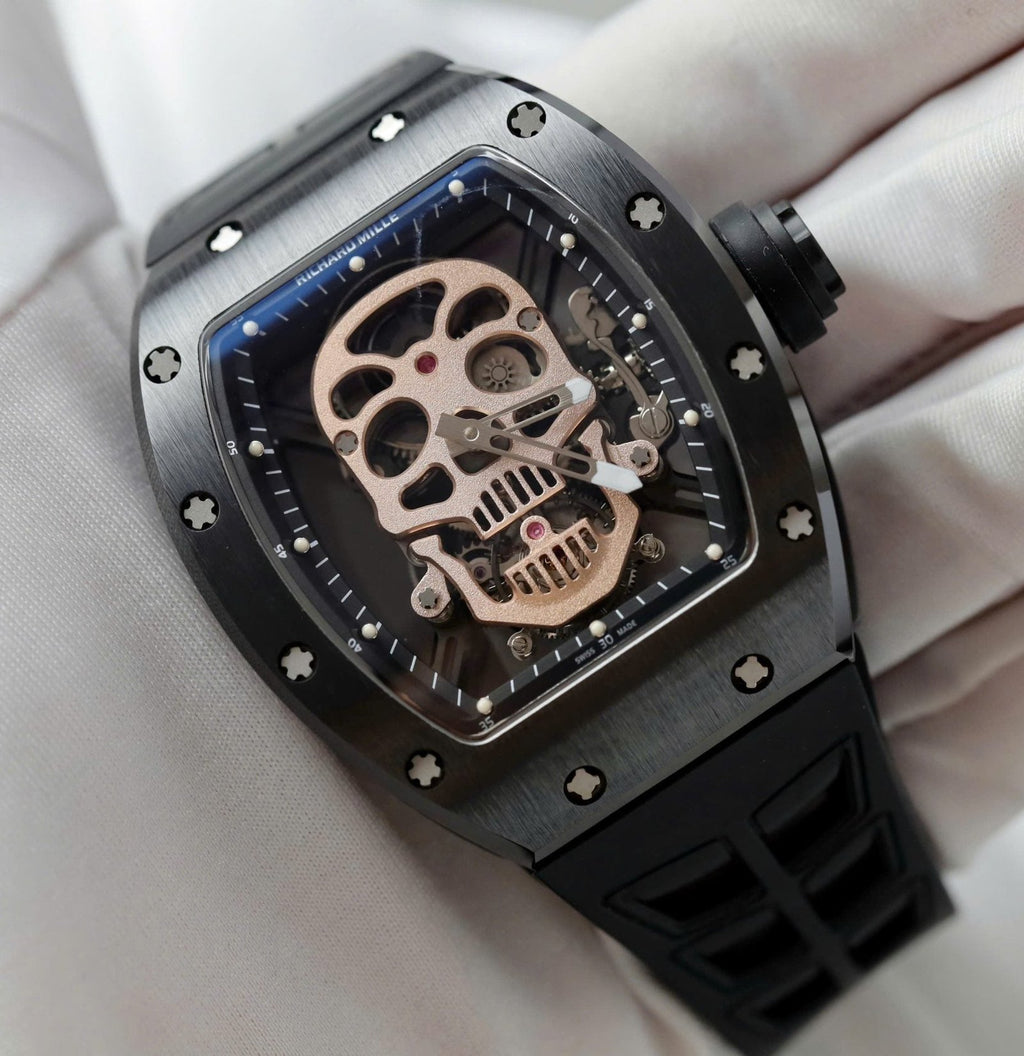 Richard Mille High End Watch RM052 Skull Tourbillon Black Ceramic Rubber Strap 43mm
