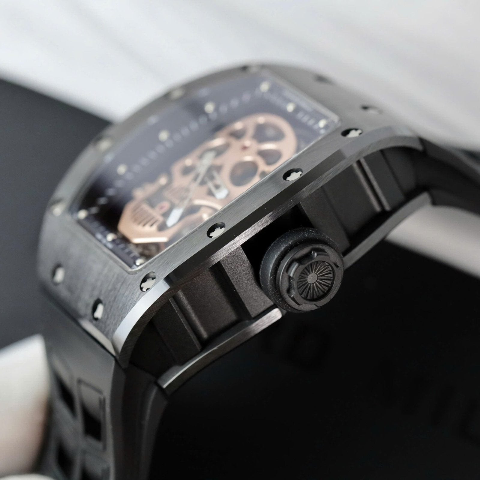 Richard Mille High End Watch RM052 Skull Tourbillon Black Ceramic Rubber Strap 43mm