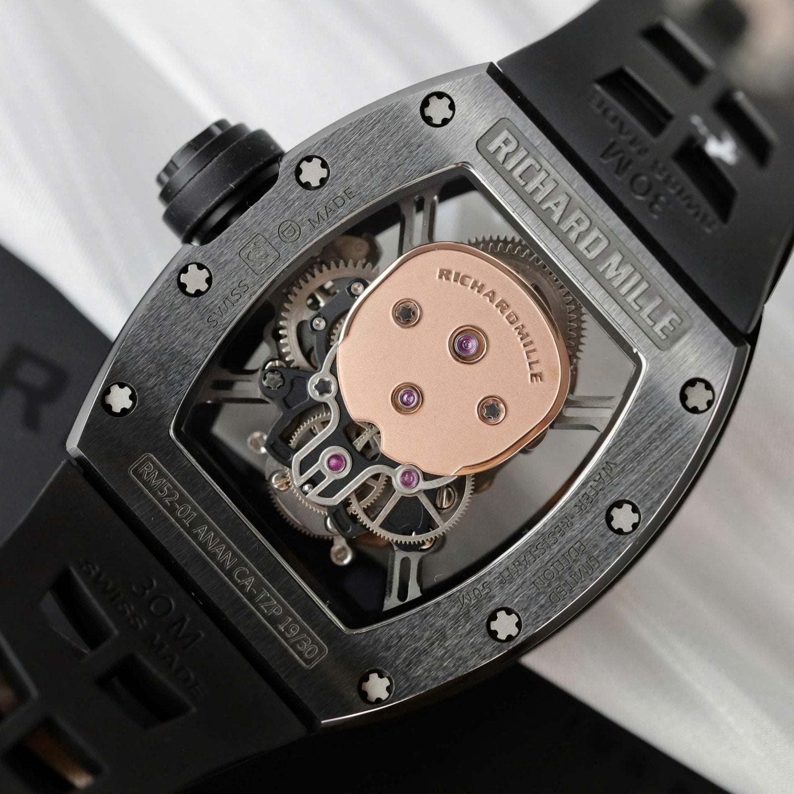 Richard Mille High End Watch RM052 Skull Tourbillon Black Ceramic Rubber Strap 43mm