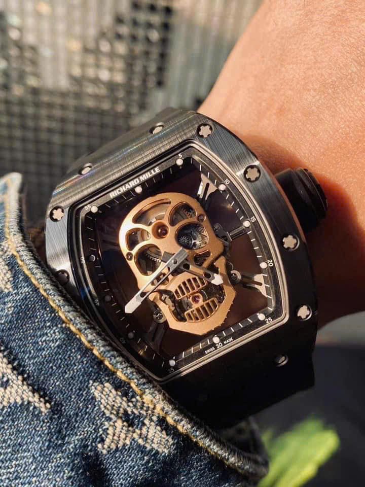 Richard Mille High End Watch RM052 Skull Tourbillon Black Ceramic Rubber Strap 43mm