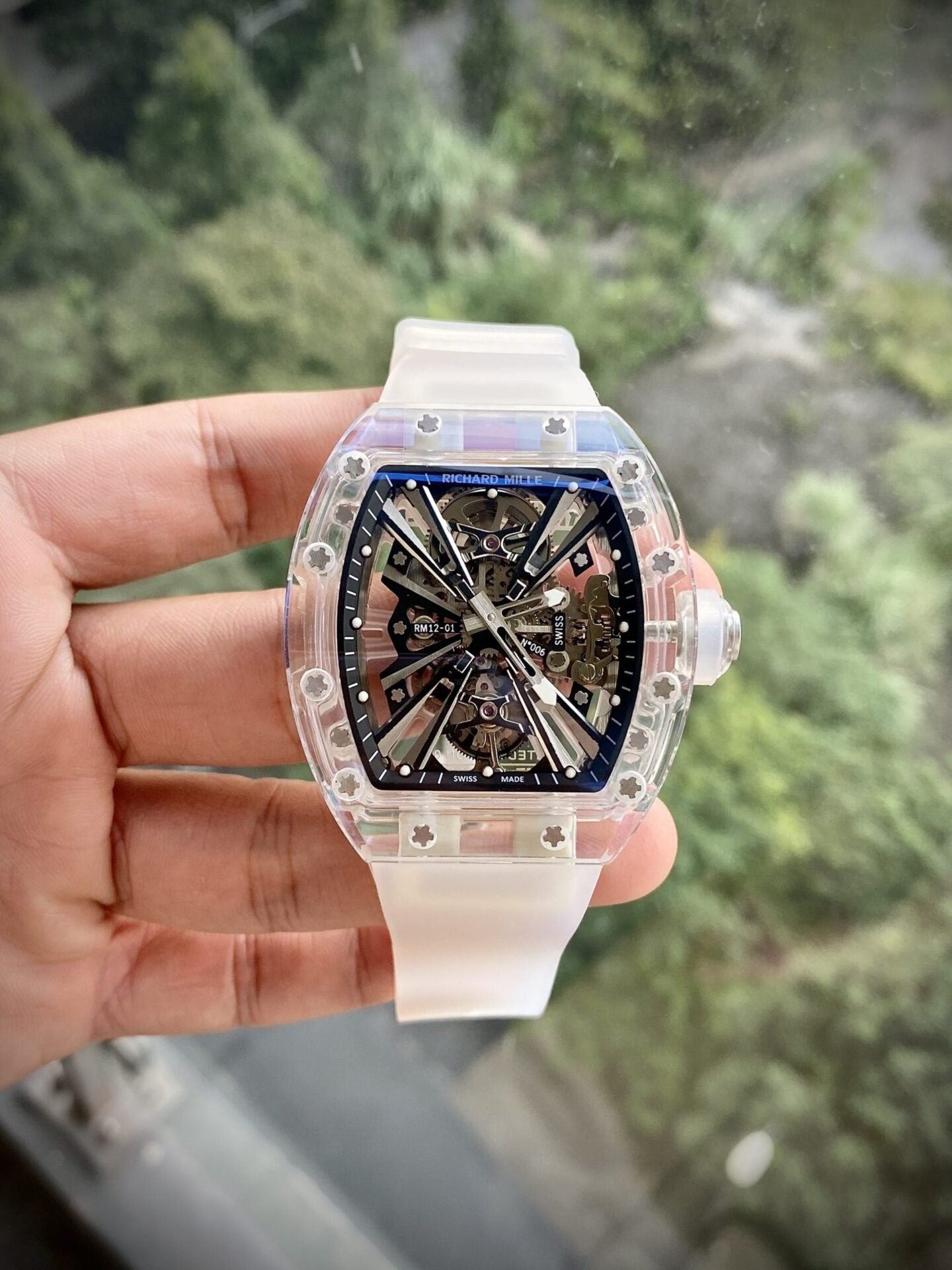 Richard Mille Watch RM12-01 Tourbillon Sapphire Rubber Strap 44mm