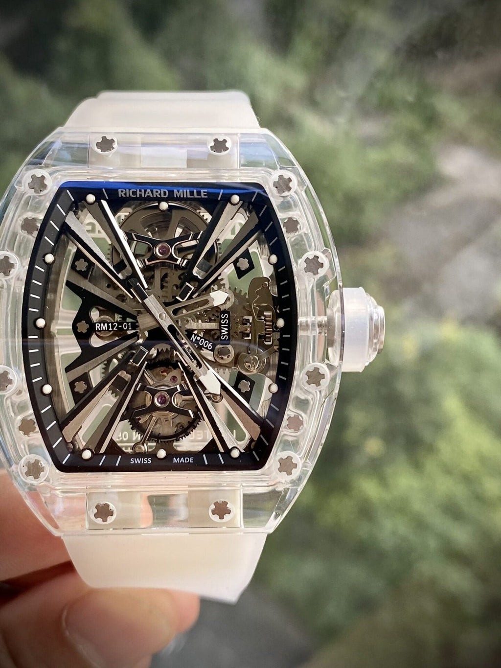 Richard Mille Watch RM12-01 Tourbillon Sapphire Rubber Strap 44mm
