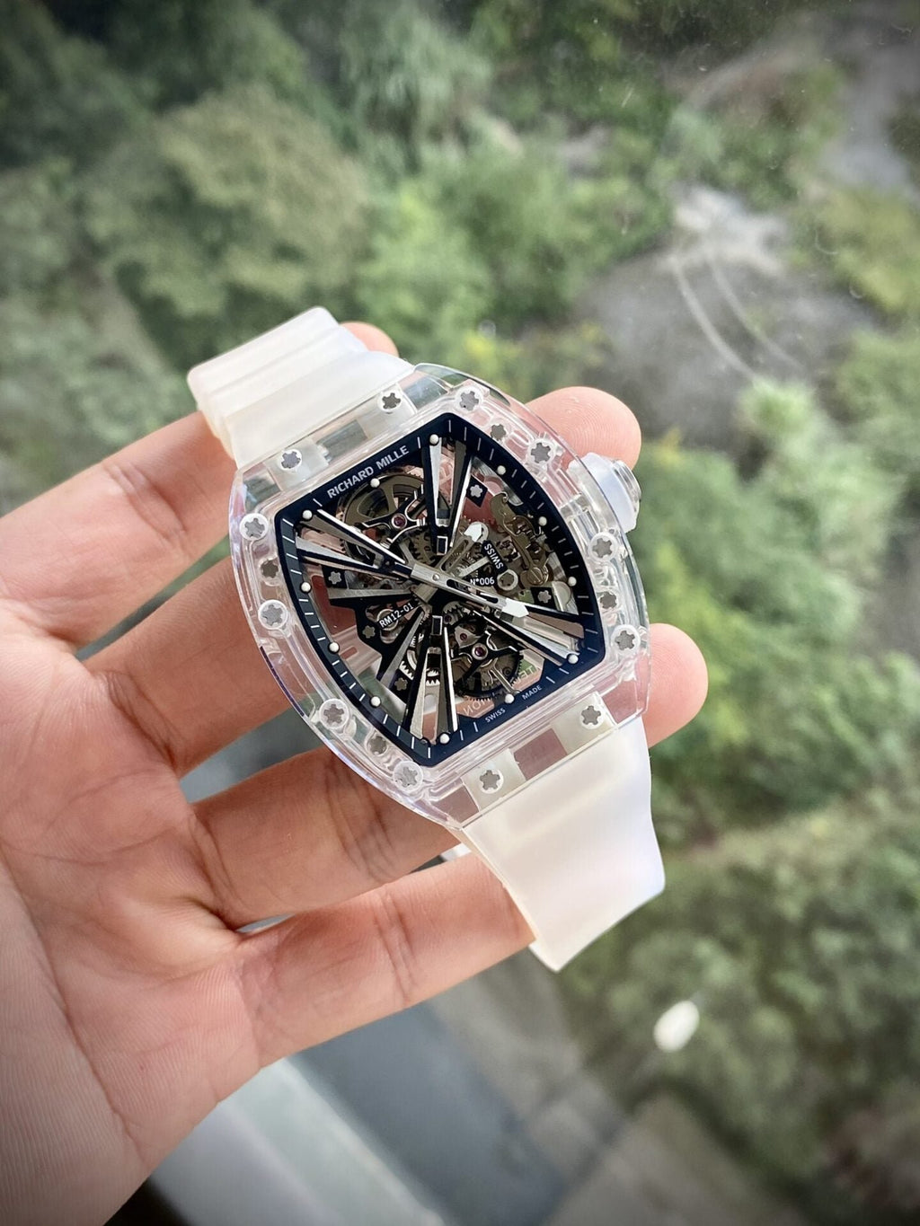 Richard Mille Watch RM12-01 Tourbillon Sapphire Rubber Strap 44mm