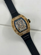 Richard Mille Watch RM052 Rose Gold Skull Rubber Strap 42mm