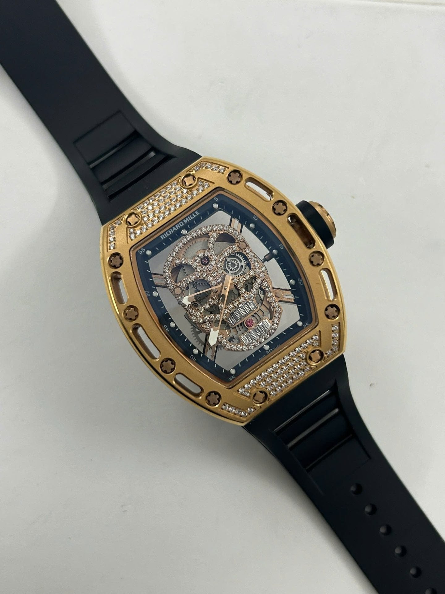 Richard Mille Watch RM052 Rose Gold Skull Rubber Strap 42mm