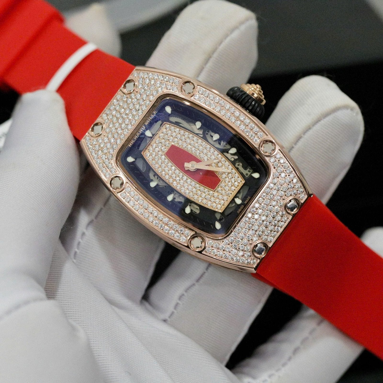Richard Mille RM007 Watch  Moissanite Diamonds Red 36mm