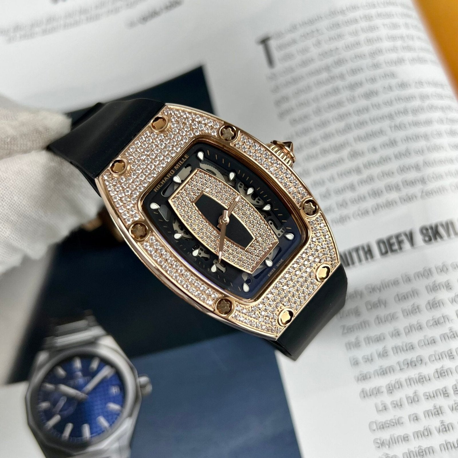 Richard Mille RM007 Watch Rose Gold With Full Stone 36mm