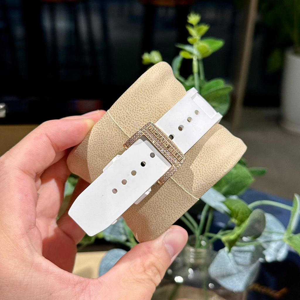 Richard Mille RM011 Watch Full Diamond White Rubber Strap 44mm