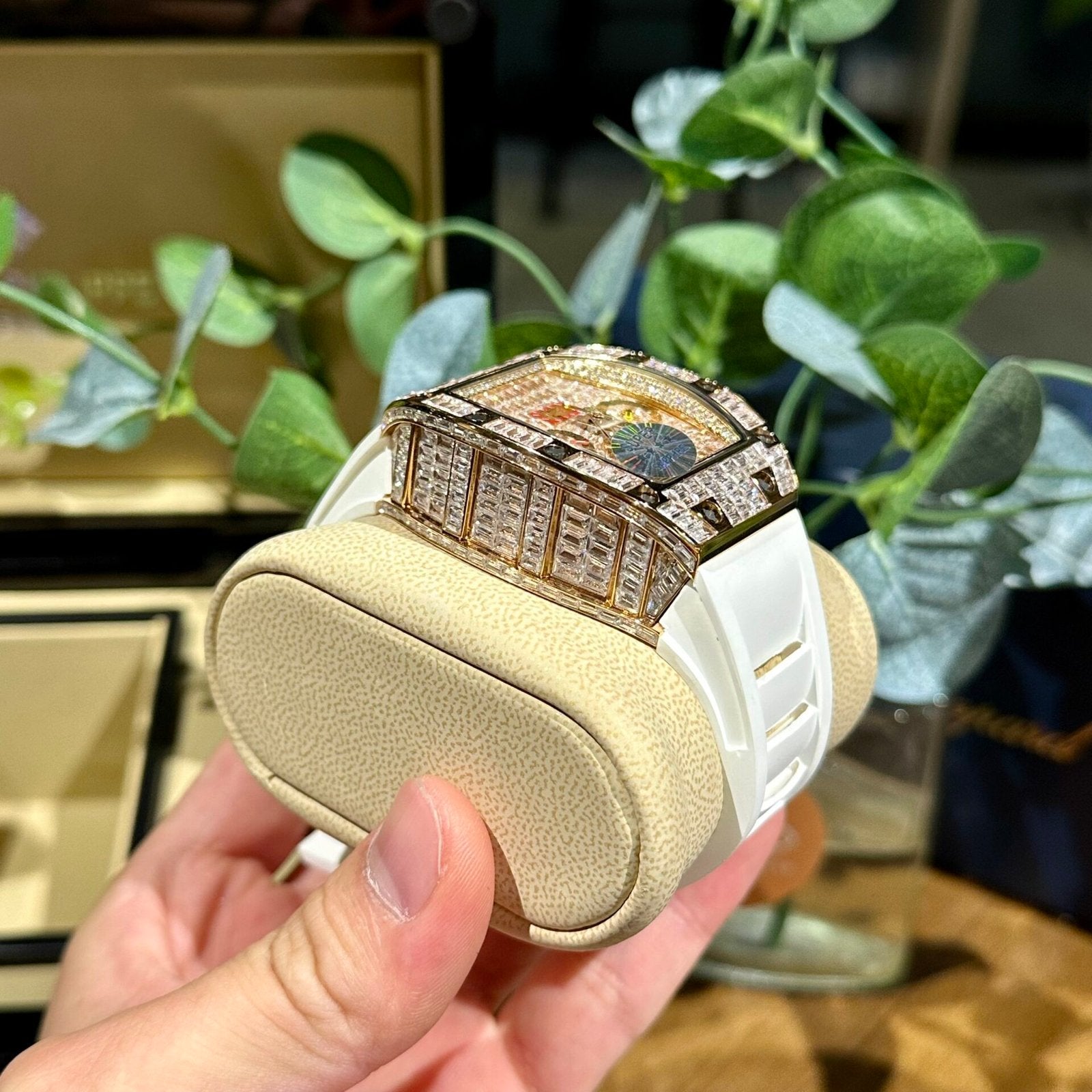 Richard Mille RM011 Watch Full Diamond White Rubber Strap 44mm