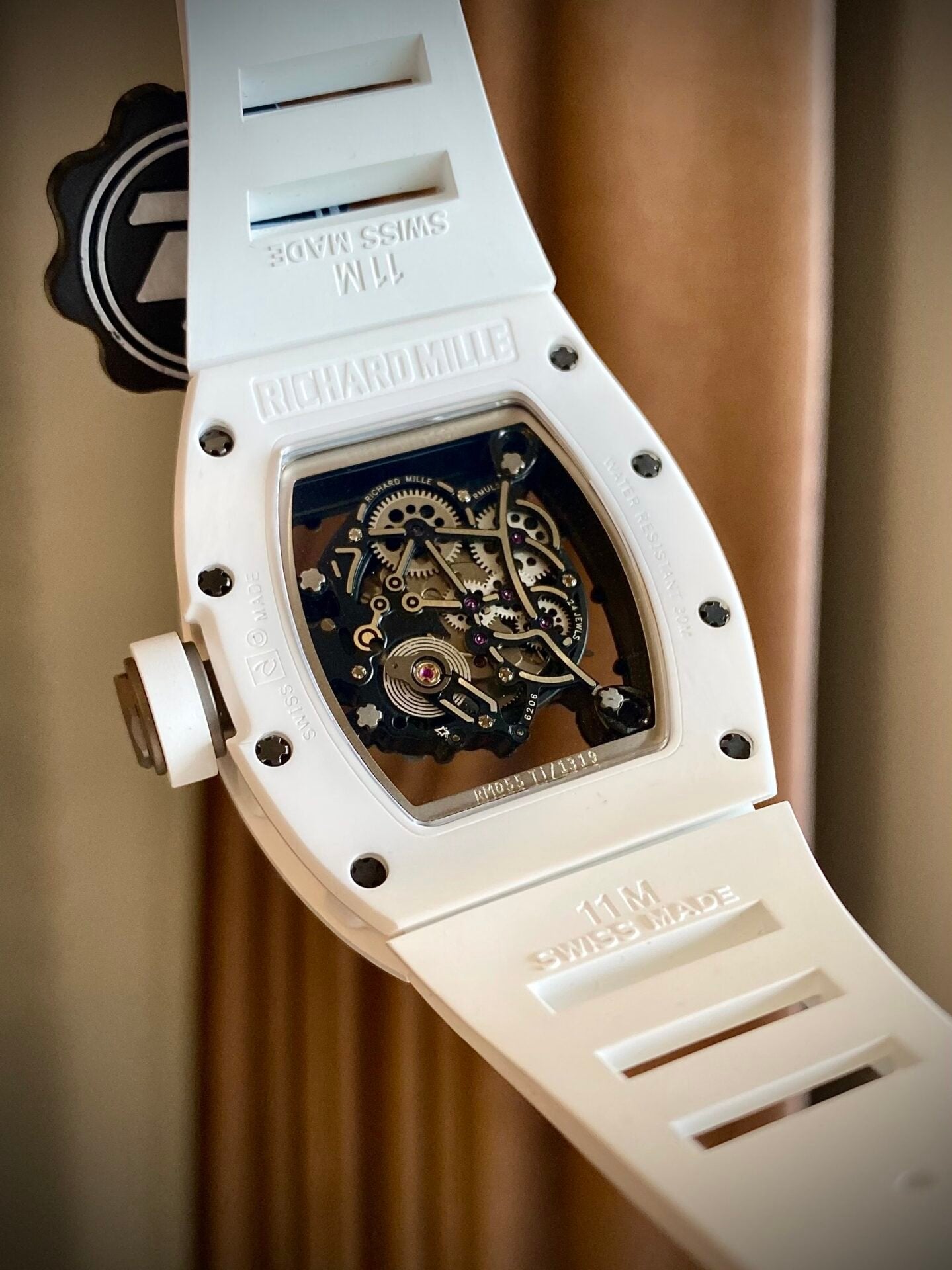 Richard Mille Watch RM055 White Ceramic Rubber Strap 45mm
