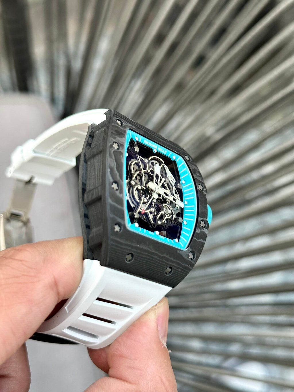 Richard Mille RM055 Watch Full Carbon White Rubber Strap  45mm