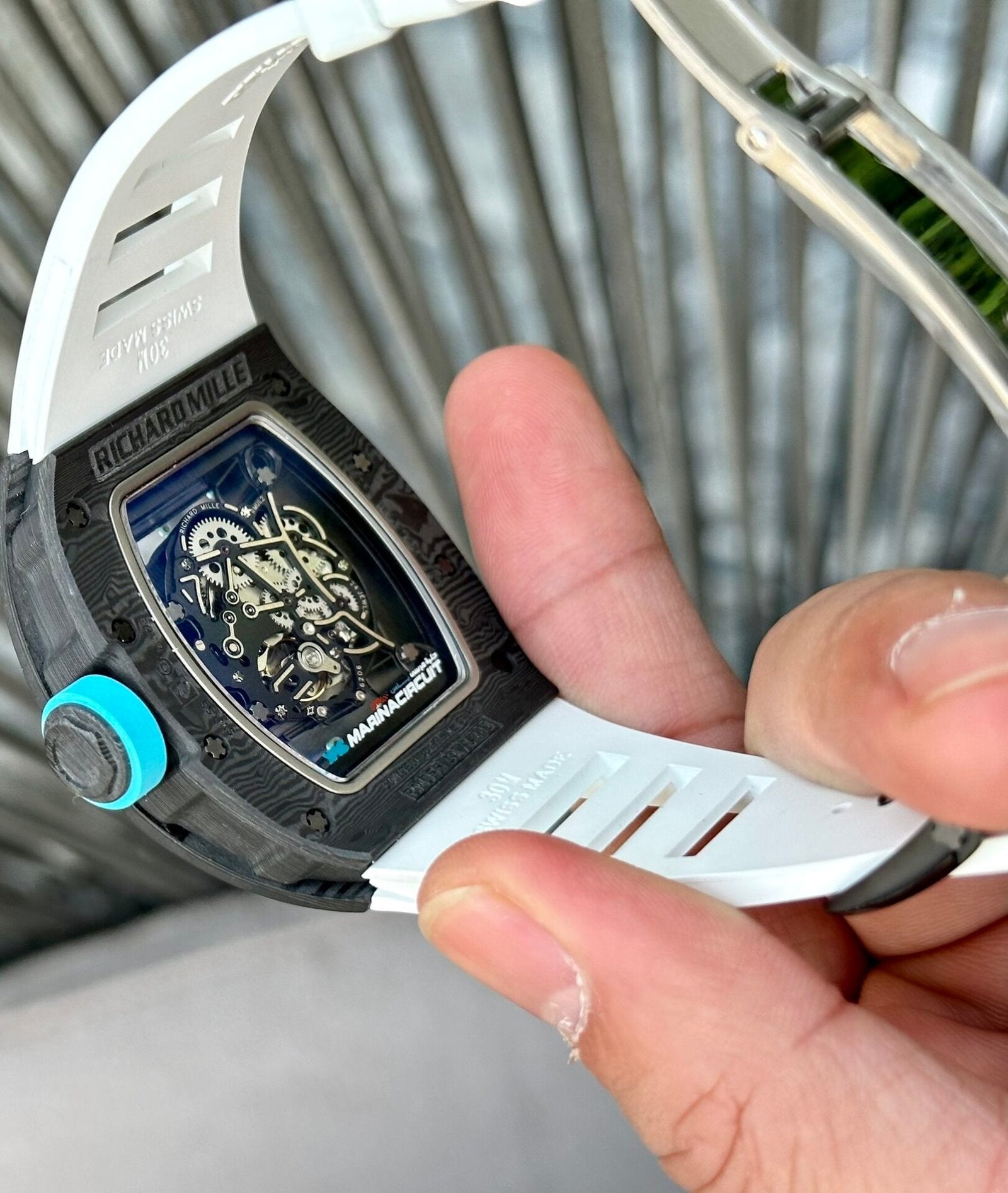 Richard Mille RM055 Watch Full Carbon White Rubber Strap  45mm