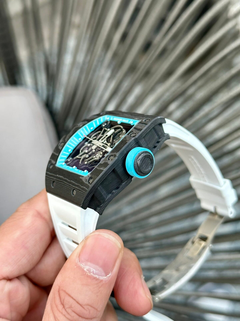 Richard Mille RM055 Watch Full Carbon White Rubber Strap  45mm