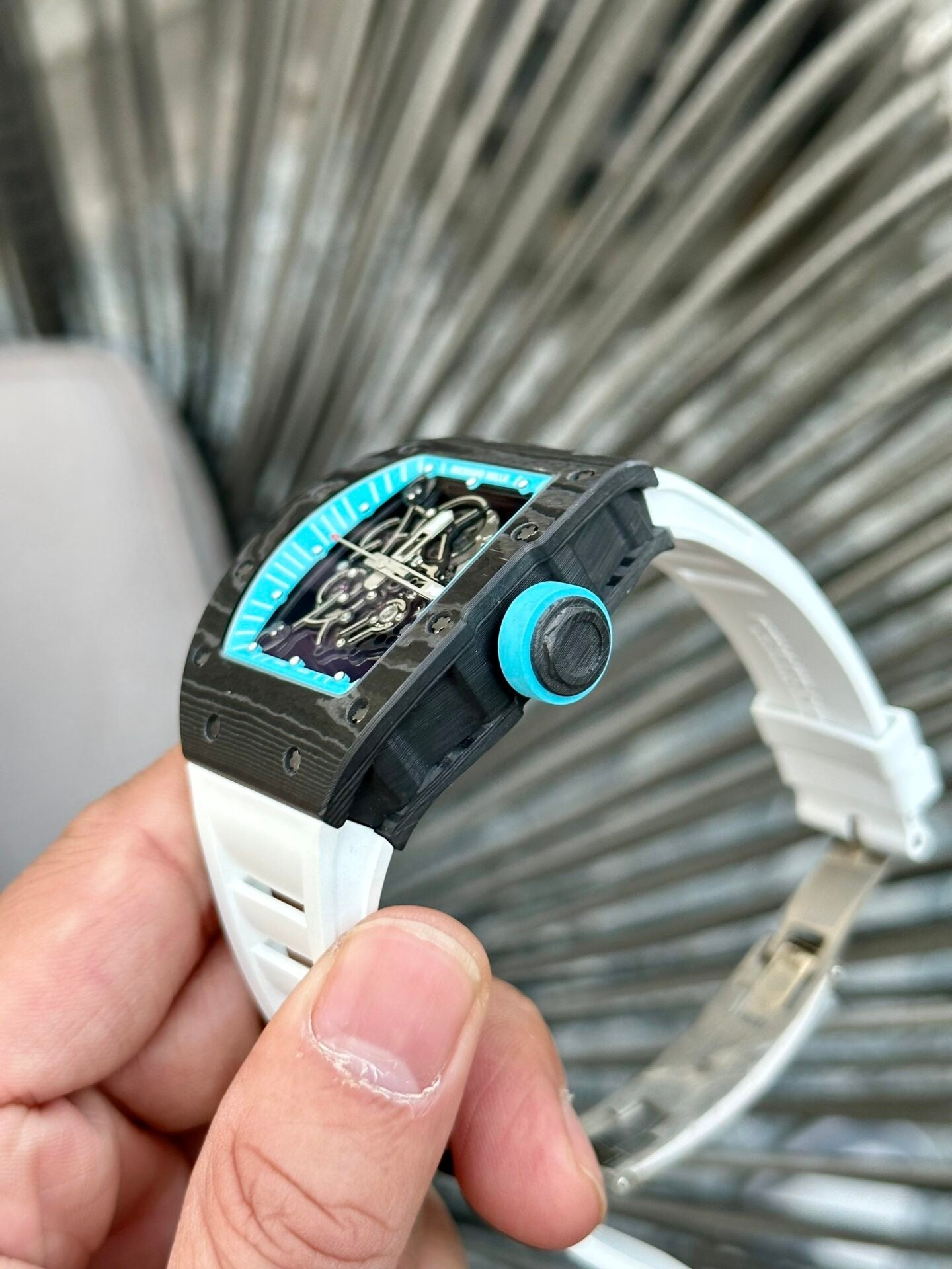 Richard Mille RM055 Watch Full Carbon White Rubber Strap  45mm