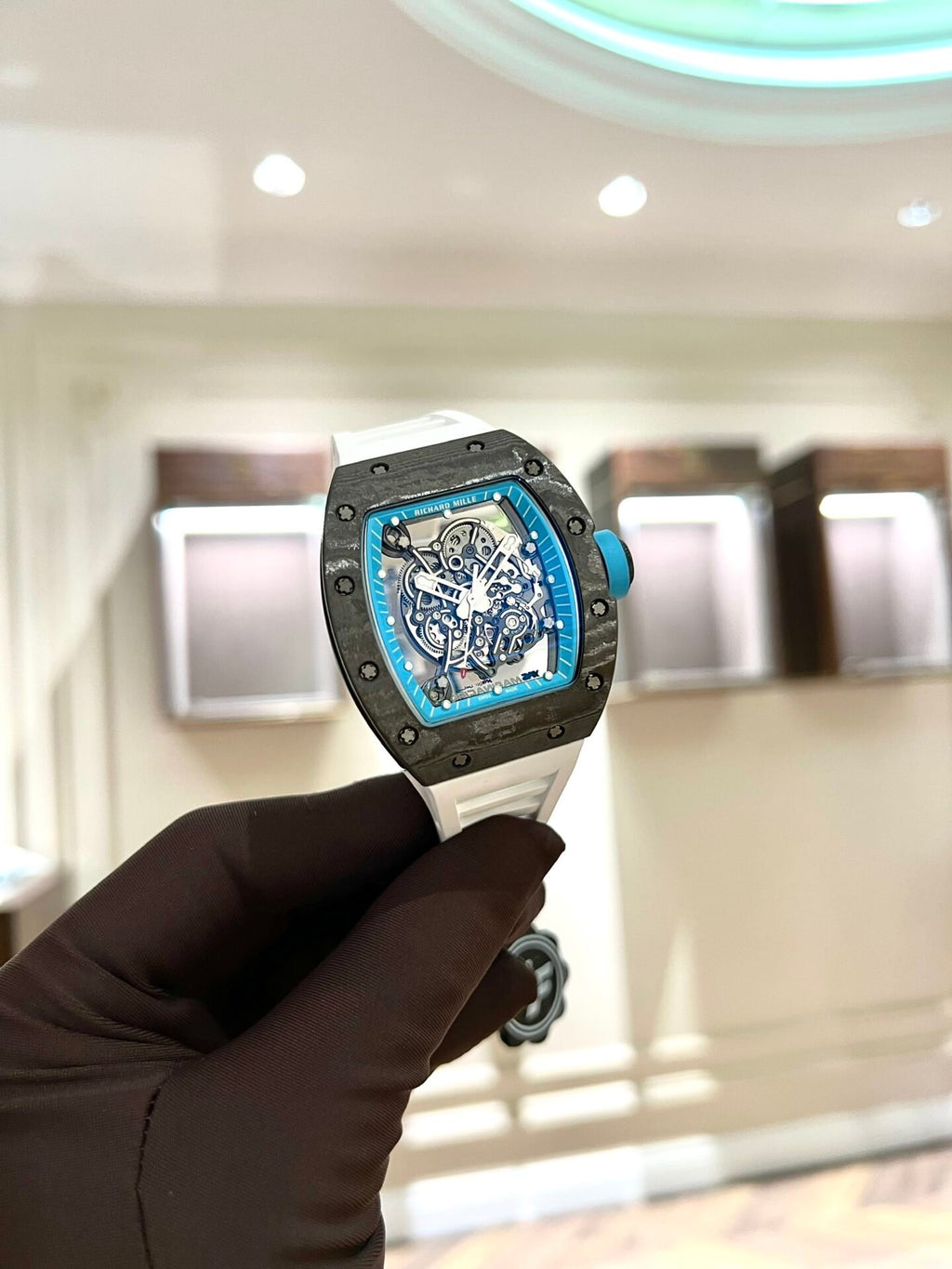 Richard Mille  Watch RM055 Carbon White Rubber Strap 45mm