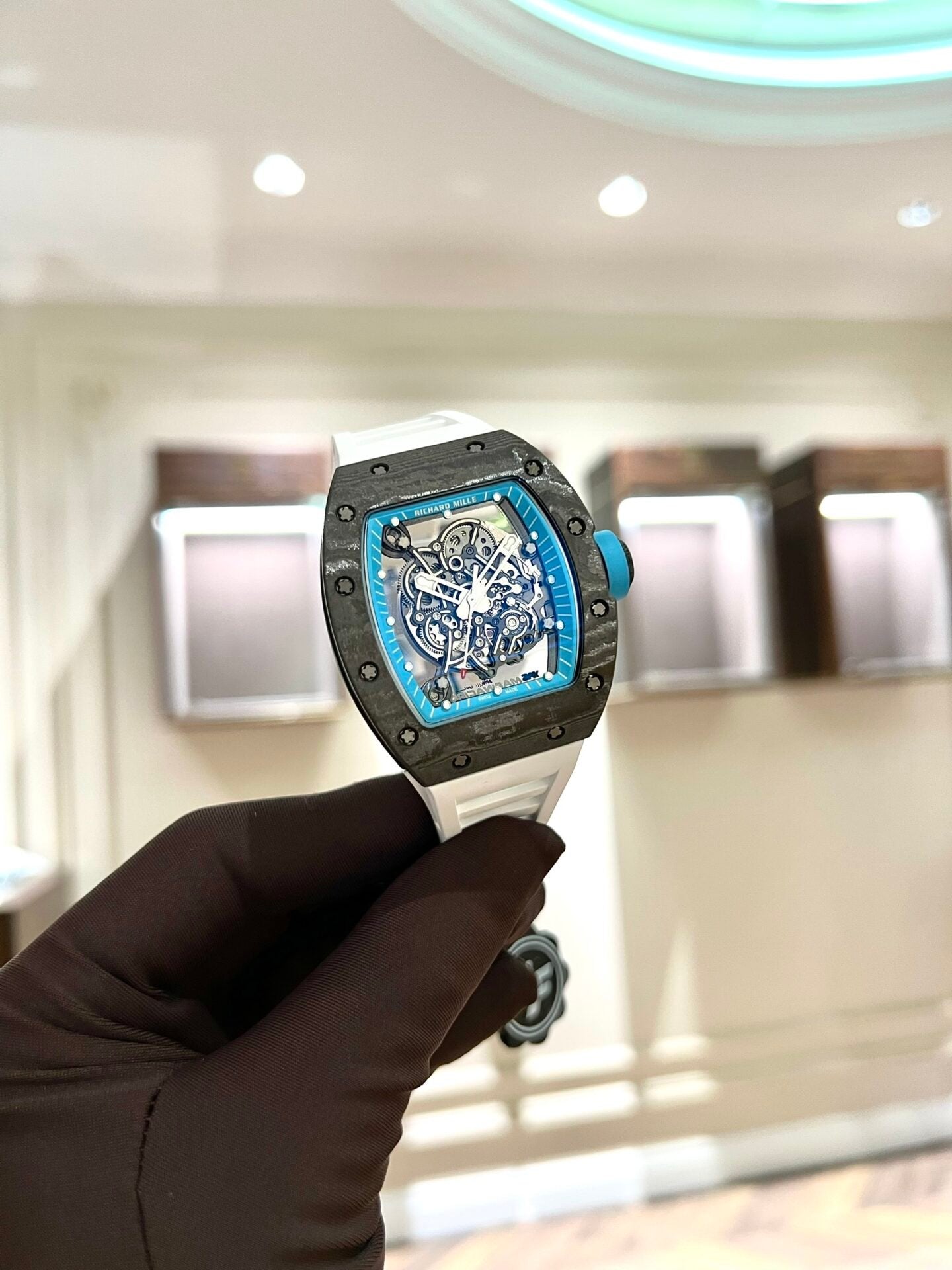 Richard Mille  Watch RM055 Carbon White Rubber Strap 45mm