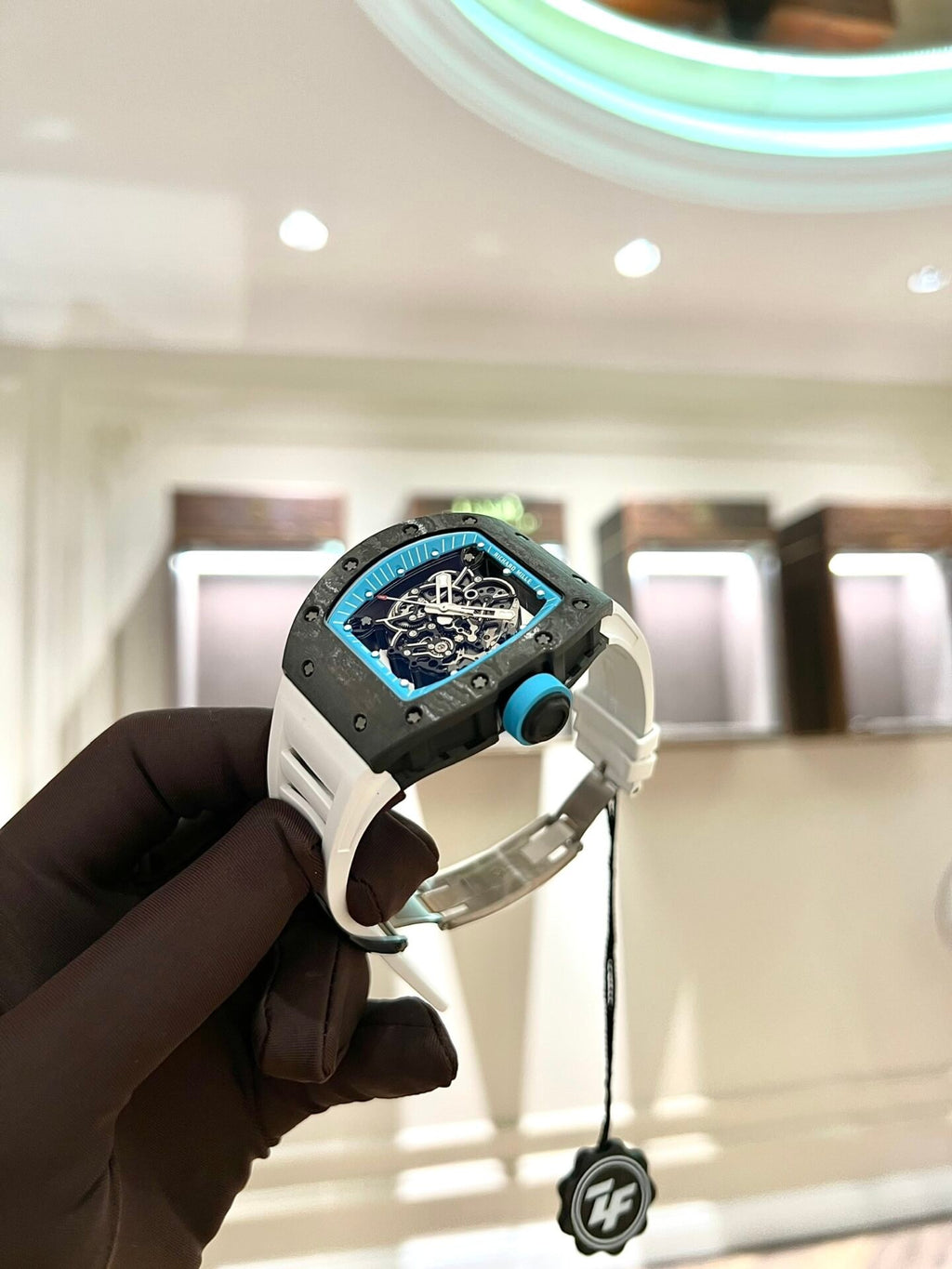 Richard Mille  Watch RM055 Carbon White Rubber Strap 45mm