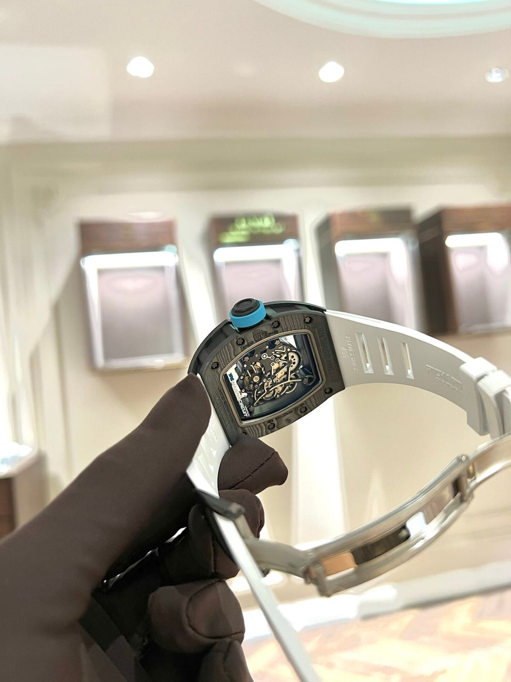 Richard Mille  Watch RM055 Carbon White Rubber Strap 45mm