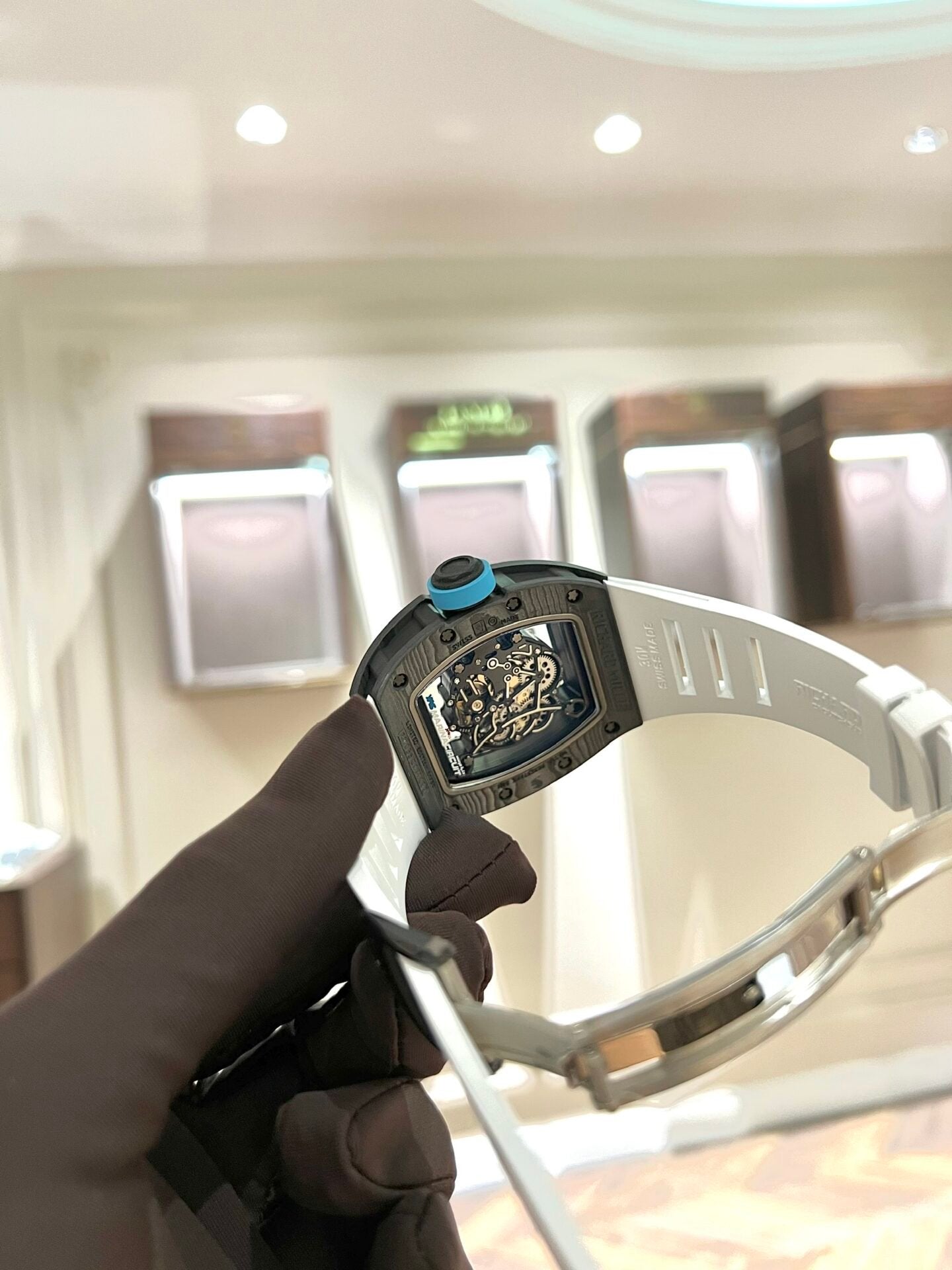 Richard Mille  Watch RM055 Carbon White Rubber Strap 45mm