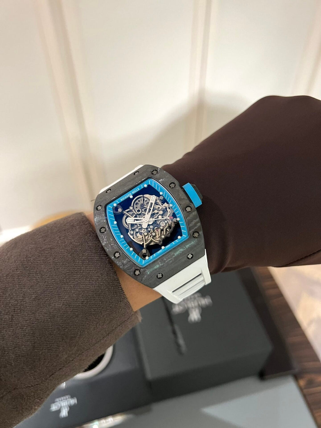 Richard Mille  Watch RM055 Carbon White Rubber Strap 45mm
