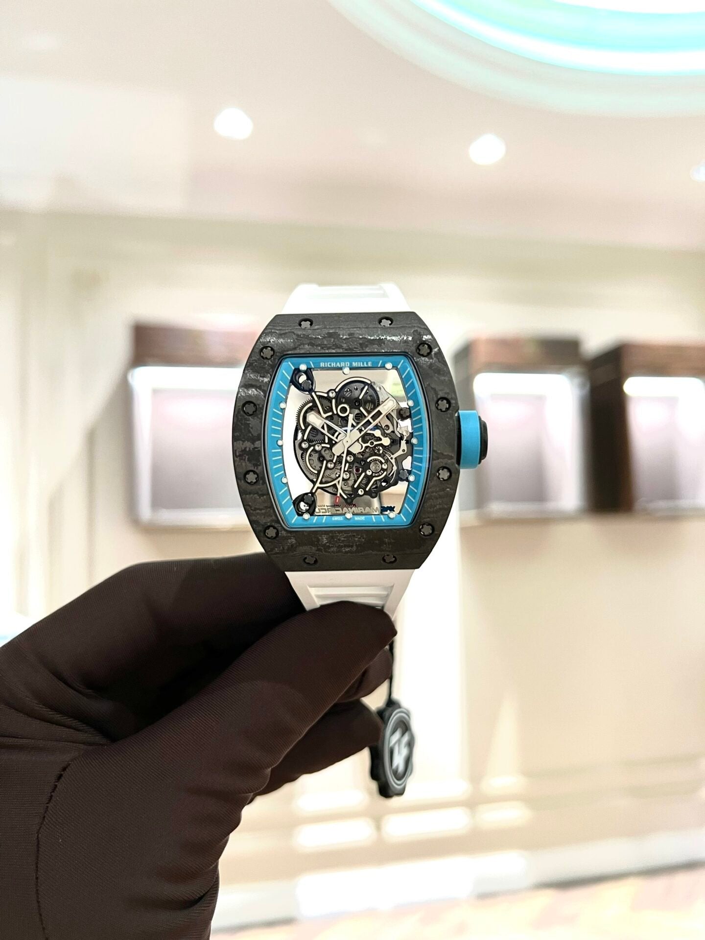 Richard Mille  Watch RM055 Carbon White Rubber Strap 45mm