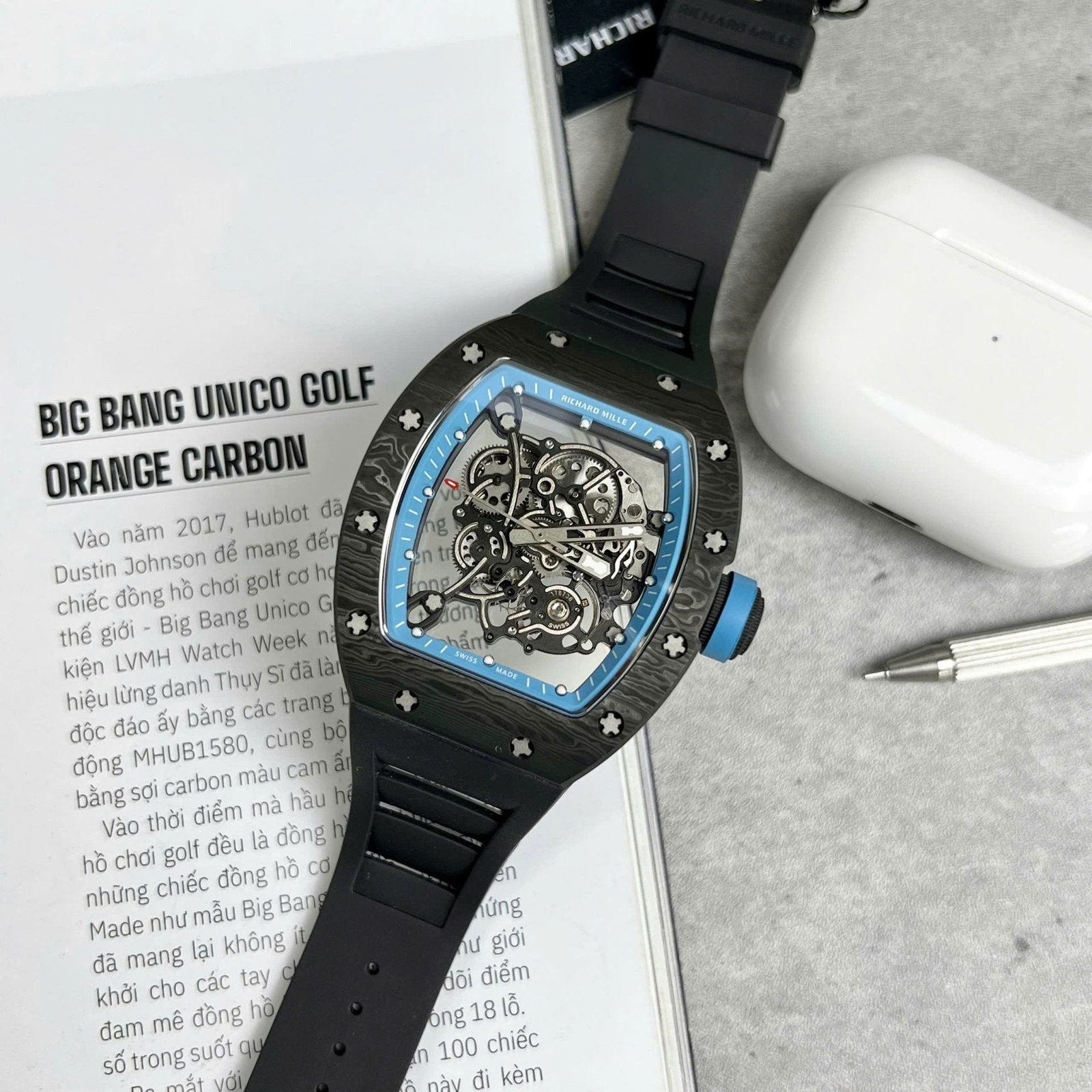Richard Mille RM055  Watch Full Carbon Case Rubber Strap 45mm