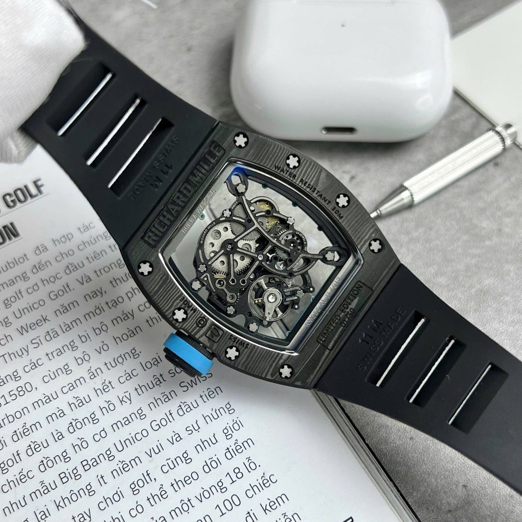 Richard Mille RM055  Watch Full Carbon Case Rubber Strap 45mm