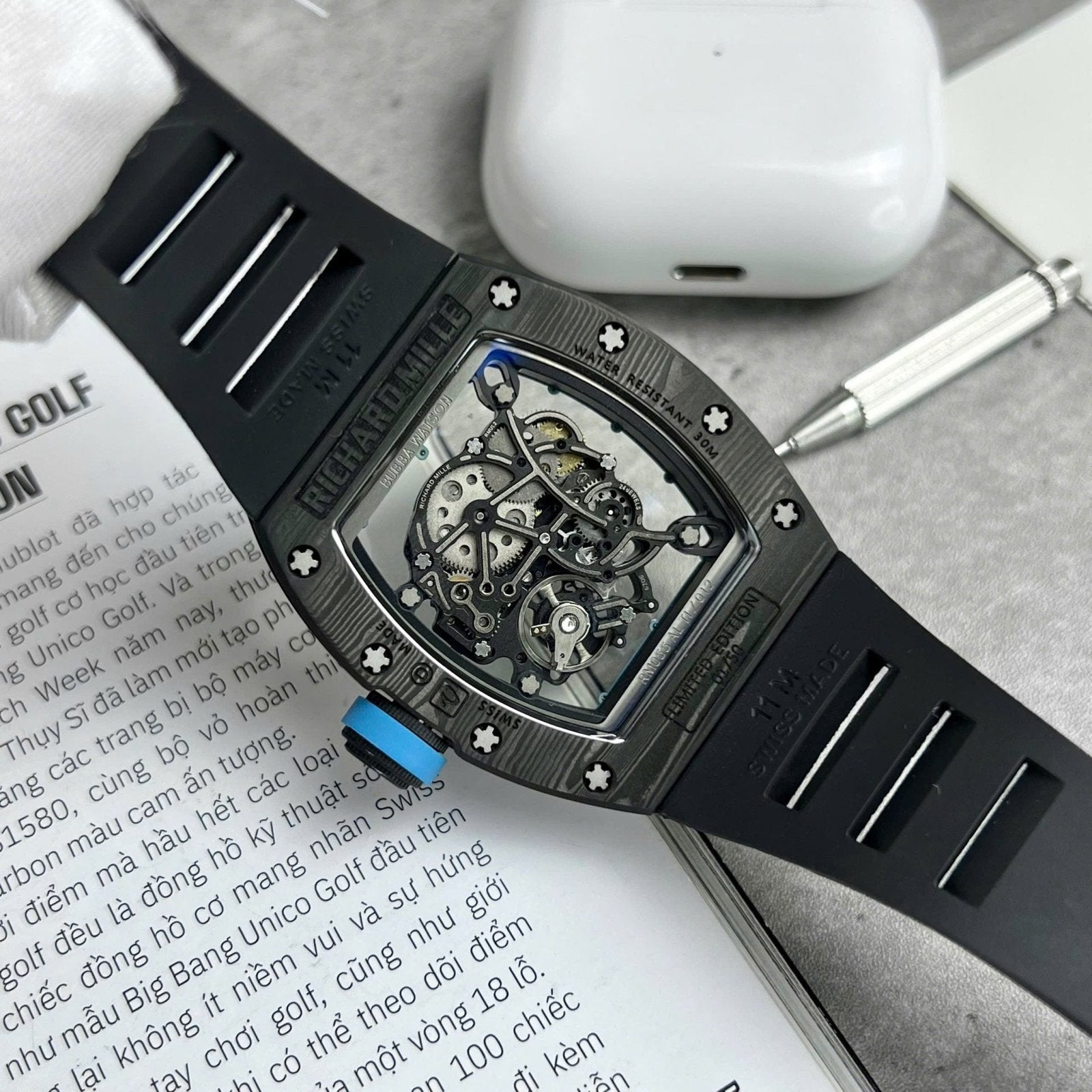 Richard Mille RM055  Watch Full Carbon Case Rubber Strap 45mm