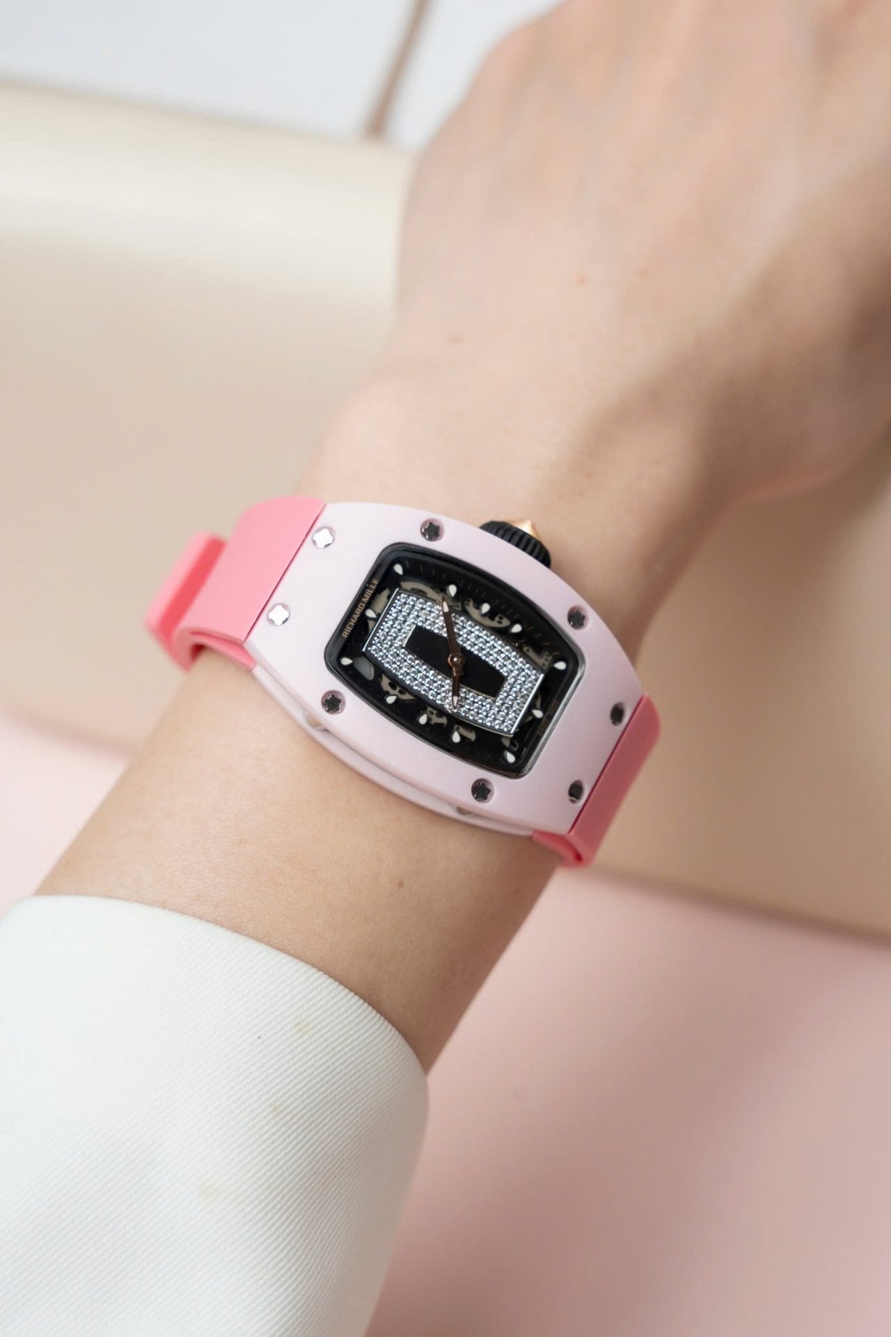 Richard Mille RM07-01 Ceramic Watch Pink Rubber Strap 36mm