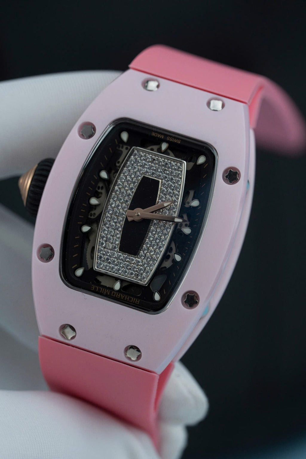 Richard Mille RM07-01 Ceramic Watch Pink Rubber Strap 36mm