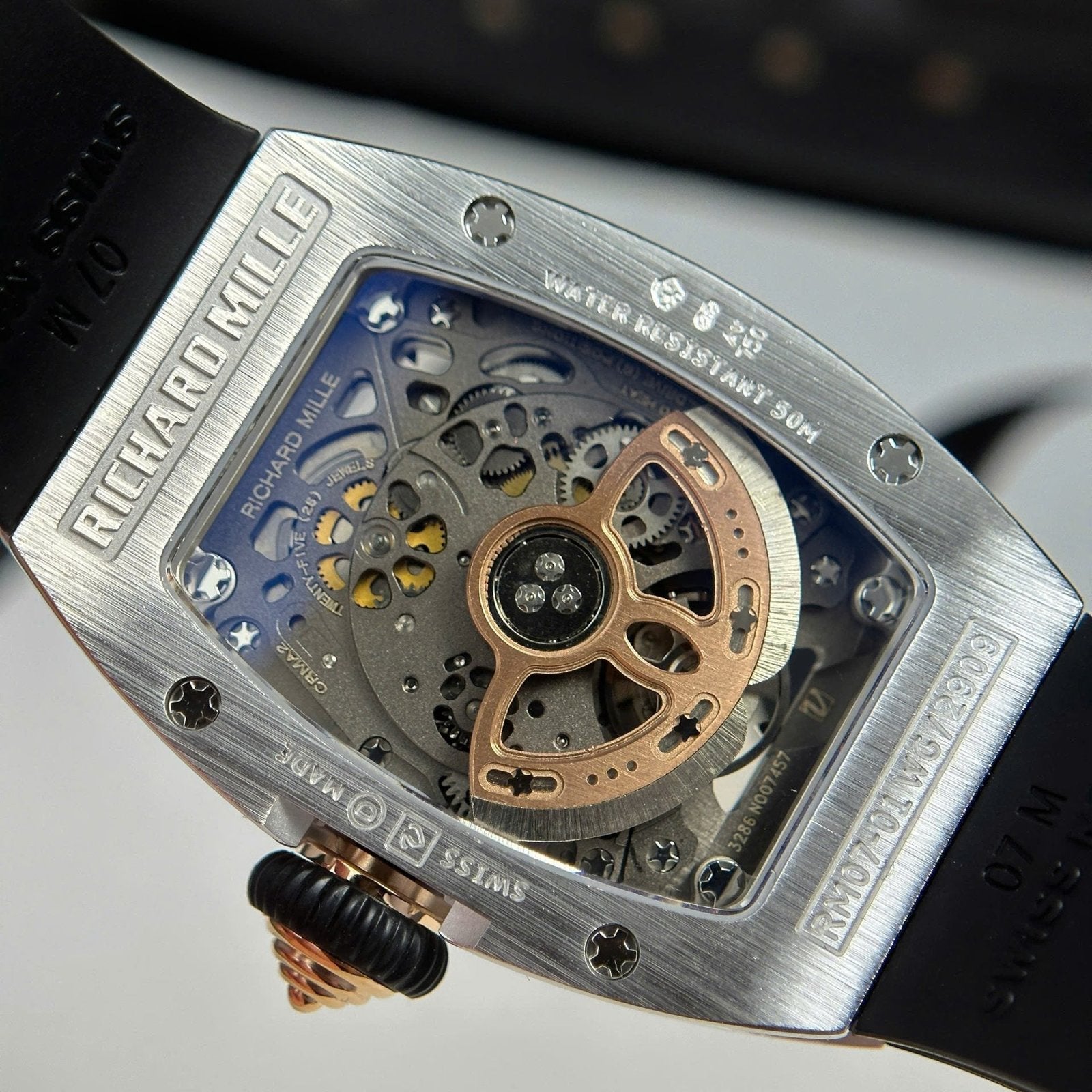 Richard Mille RM07-01 Watch Diamonds Black Rubber Strap 36mm
