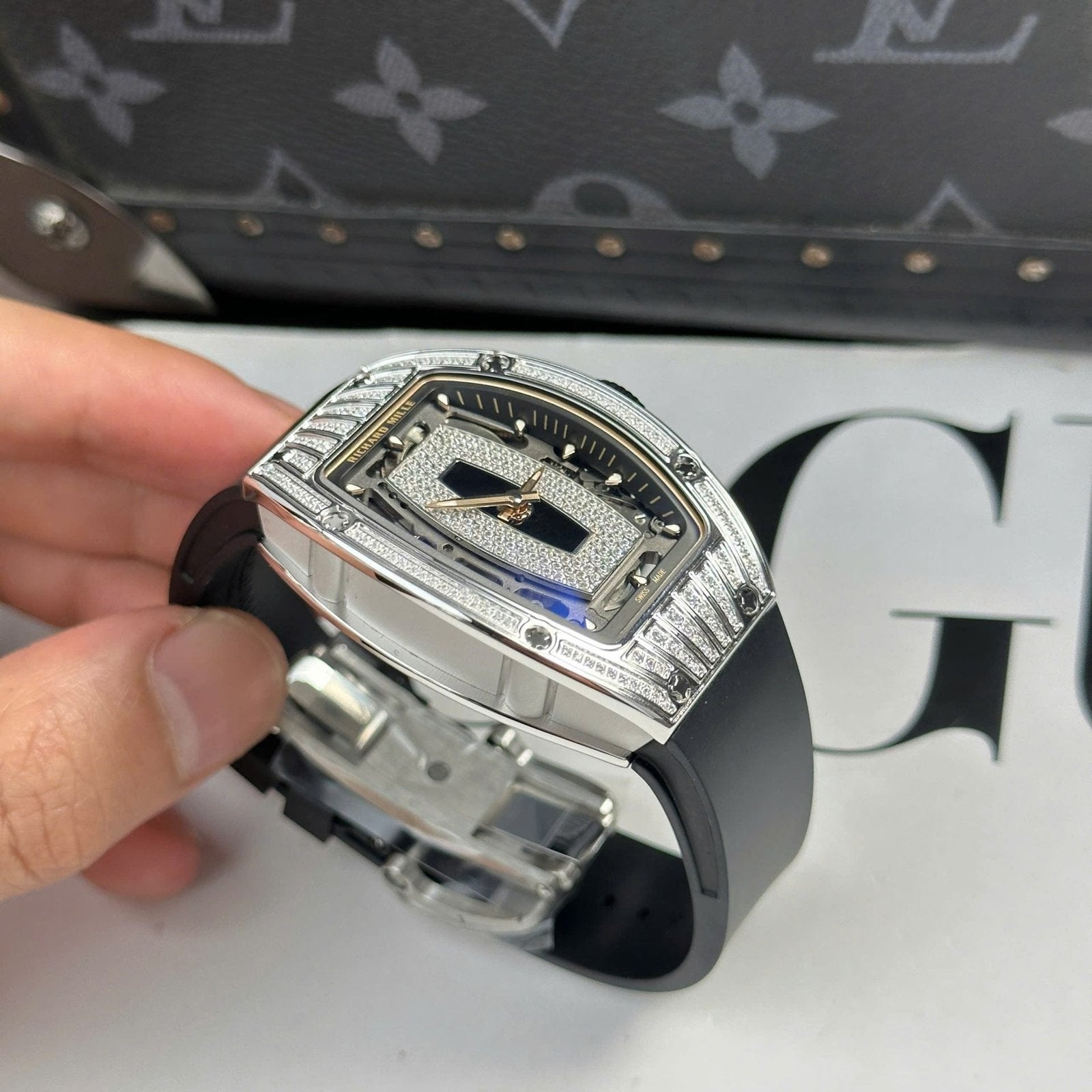 Richard Mille RM07-01 Watch Diamonds Black Rubber Strap 36mm