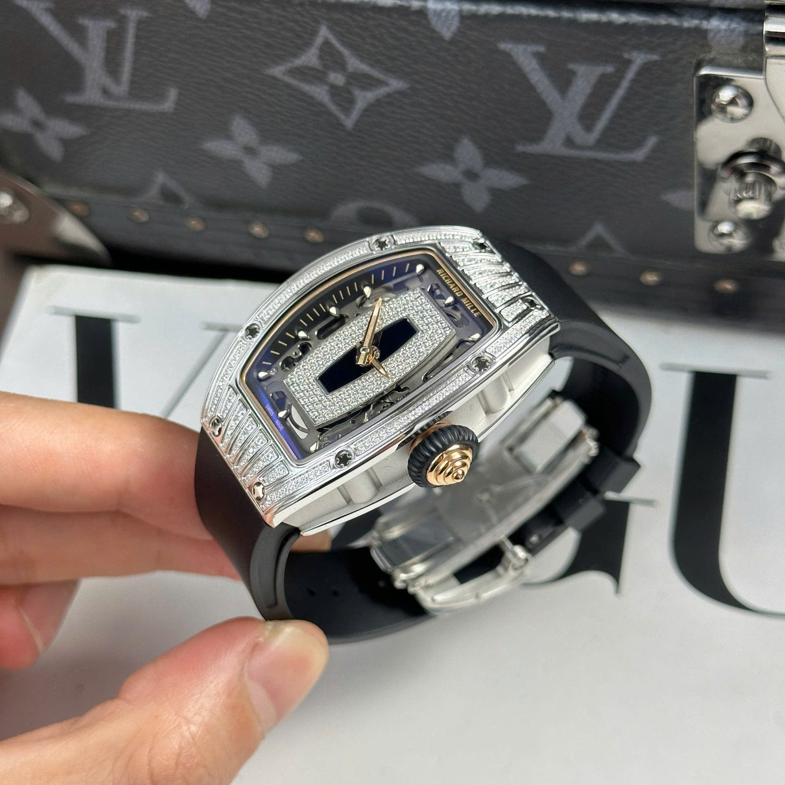 Richard Mille RM07-01 Watch Diamonds Black Rubber Strap 36mm