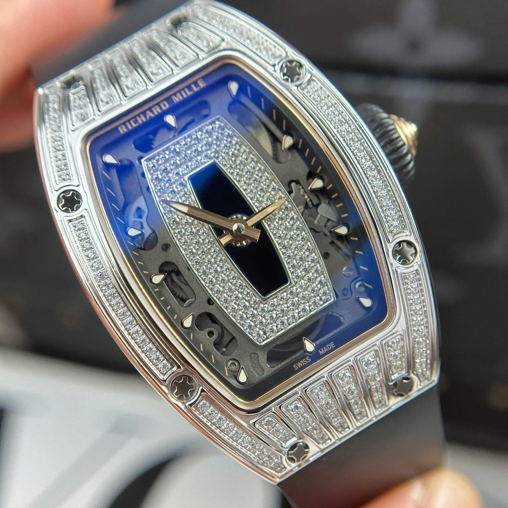 Richard Mille RM07-01 Watch Diamonds Black Rubber Strap 36mm
