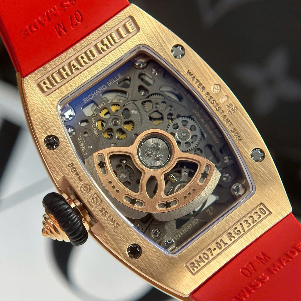 Richard Mille RM07-01 Watch Diamonds Red Rubber Strap 36mm